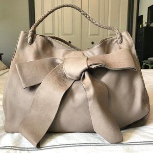 Augustina taupe shoulder bag with leather bow